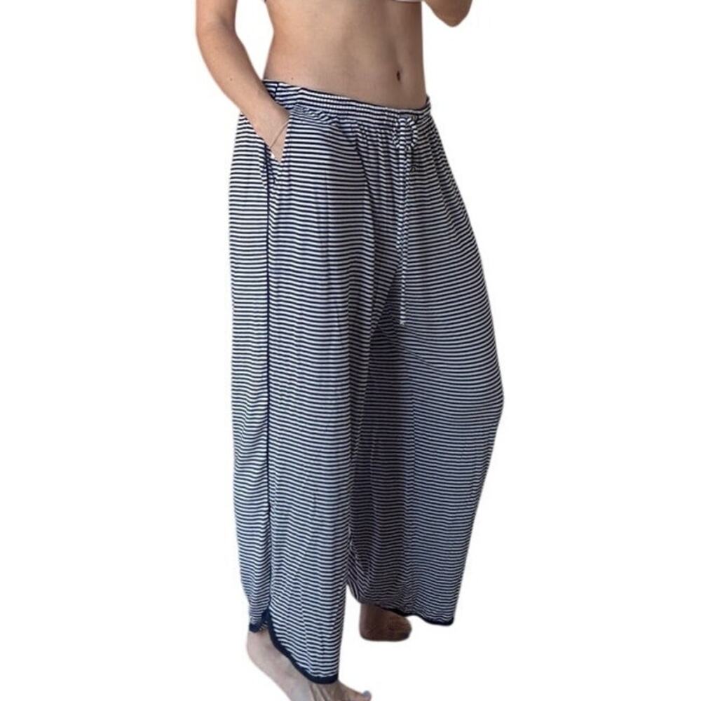 Soma Cool Nights Navy White Striped Lounge Ankle Pajama Pants Size L